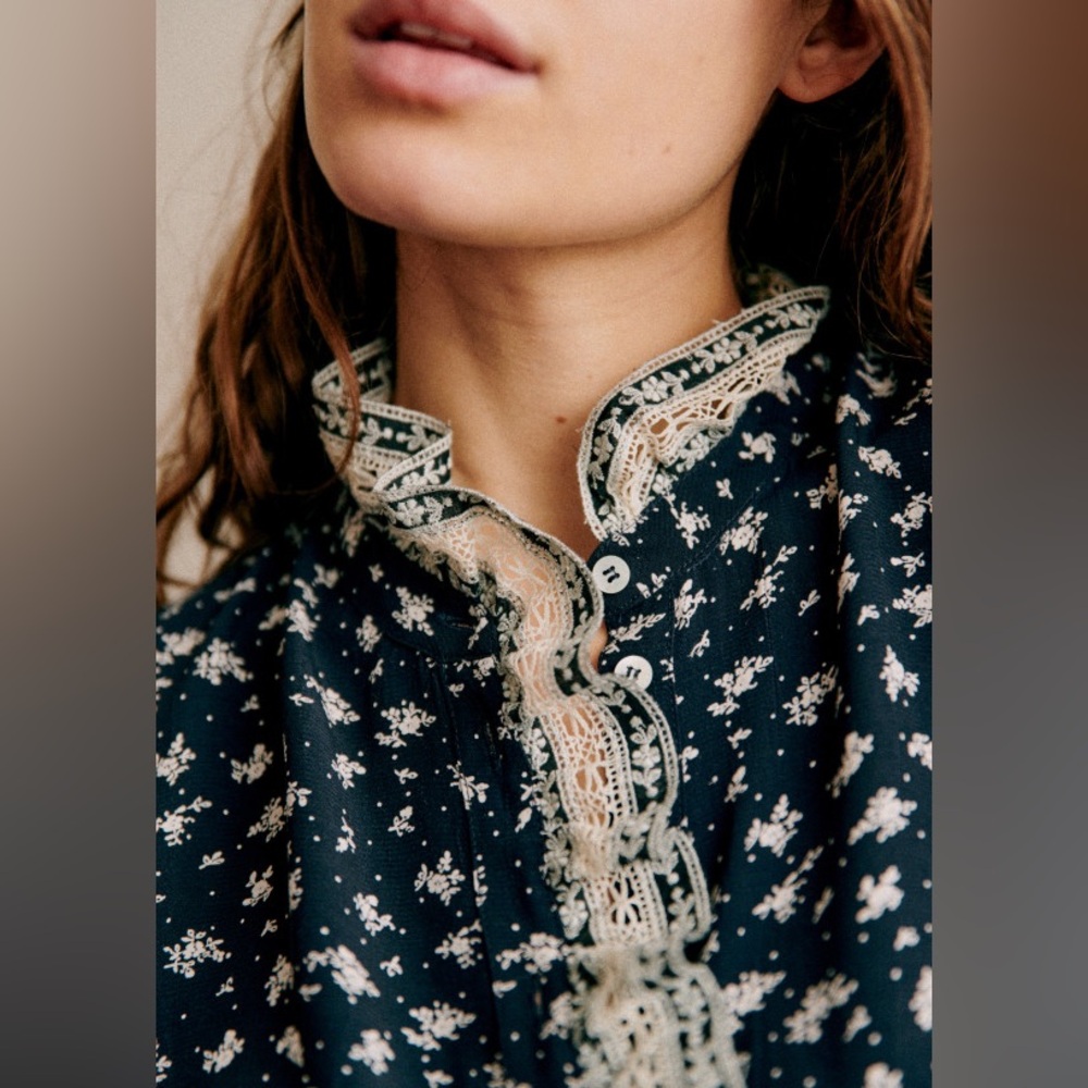 Sézane x SEA NY Chlo Shirt in Navy Floral Pattern FR 40 / US 8 - Picture 7 of 16